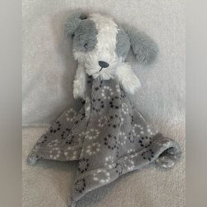 Grey and White Snuggle Tots puppy dog plush lovey security blanket dots 15”X15”